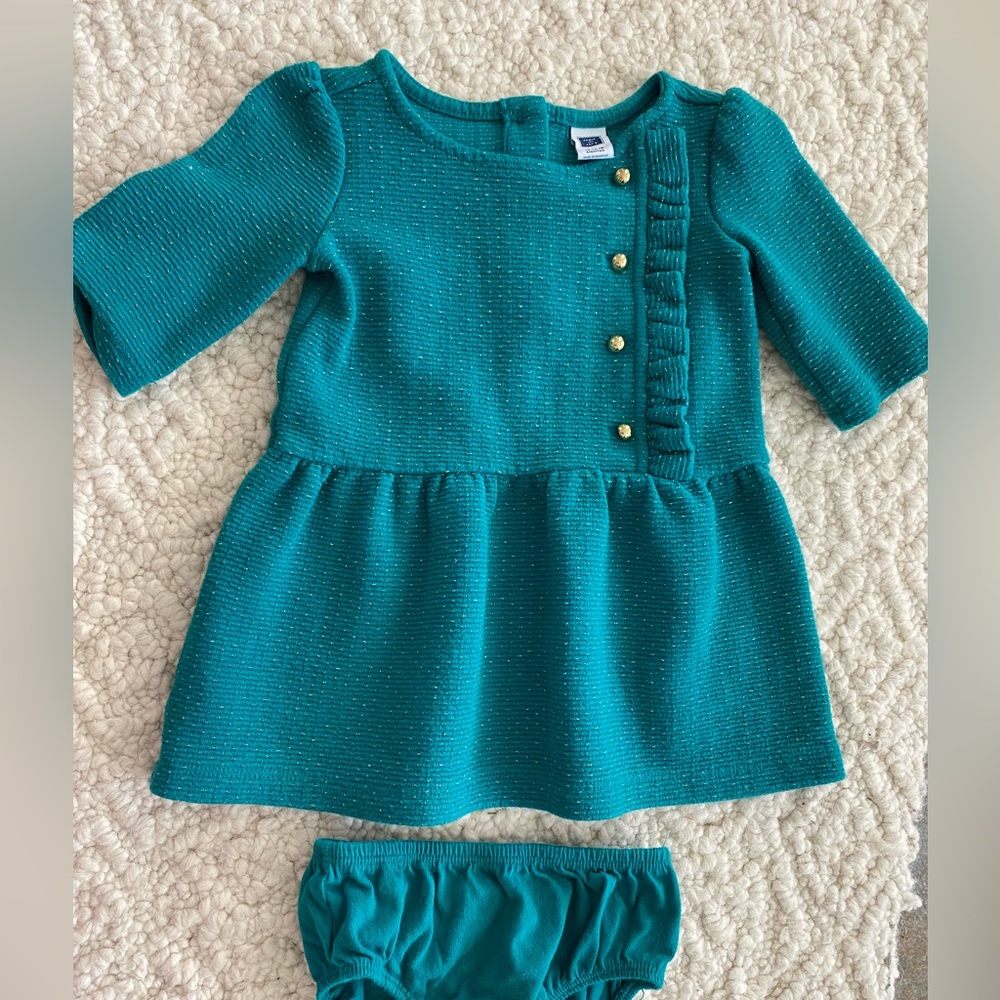 Janie and Jack Christmas Green Twill Dress